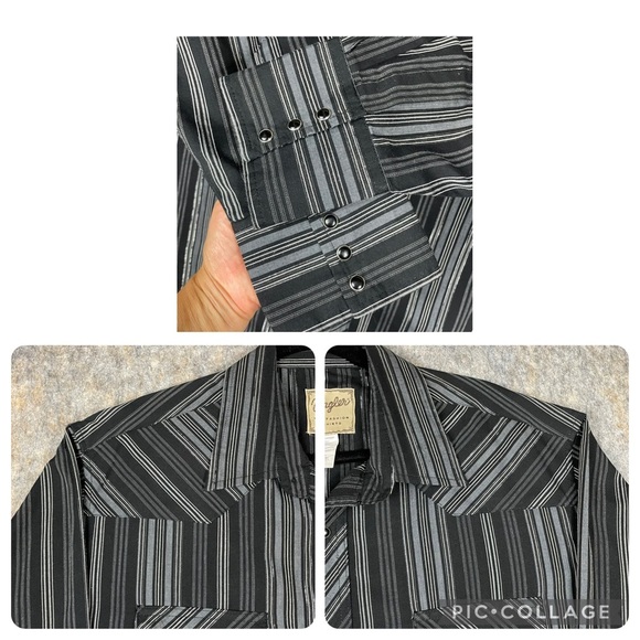 Wrangler Black Pearl Snap Striped Western Rodeo Cowboy Stylish Shirt - Sz 2XL - Picture 5 of 15